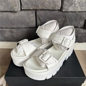 Kendall & Kylie White Buckle Platform Sandals